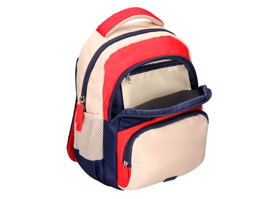 Cartera escolar liderpapel moc hila multibolsillo infantil azul marino rojo beige 350x110x270 mm