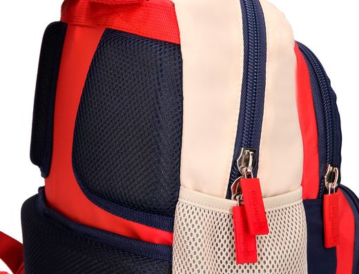 Cartera escolar liderpapel moc hila multibolsillo infantil azul marino rojo beige 350x110x270 mm
