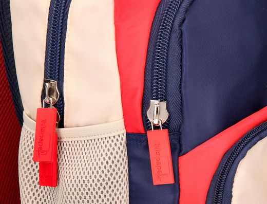 Cartera escolar liderpapel moc hila multibolsillo infantil azul marino rojo beige 350x110x270 mm