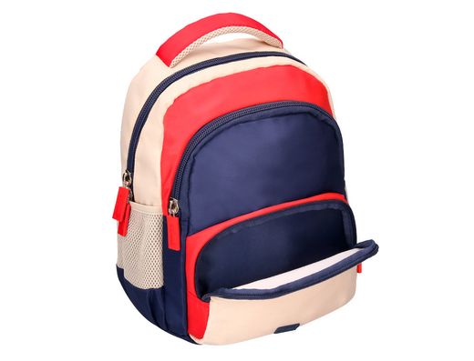 Cartera escolar liderpapel moc hila multibolsillo infantil azul marino rojo beige 350x110x270 mm