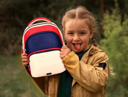 Cartera escolar liderpapel moc hila multibolsillo infantil azul marino rojo beige 350x110x270 mm