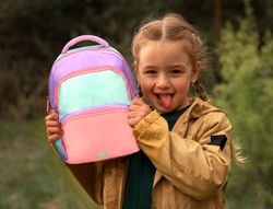 Cartera escolar liderpapel moc hila multibolsillo infantil azul rosa morado 350x110x270 mm