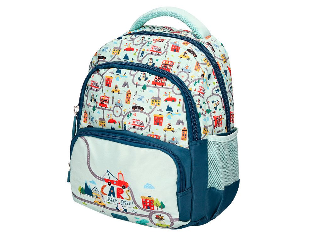 Cartera escolar liderpapel moc hila multibolsillo infantil cars azul 350x110x270 mm