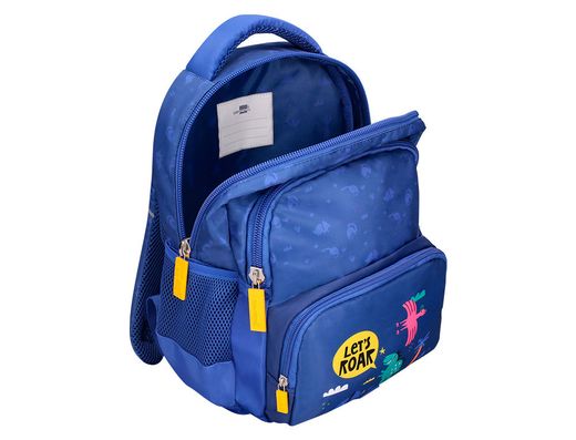 Cartera escolar liderpapel moc hila multibolsillo infantil dino azul 350x110x270 mm