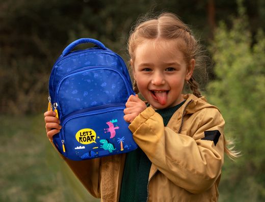 Cartera escolar liderpapel moc hila multibolsillo infantil dino azul 350x110x270 mm