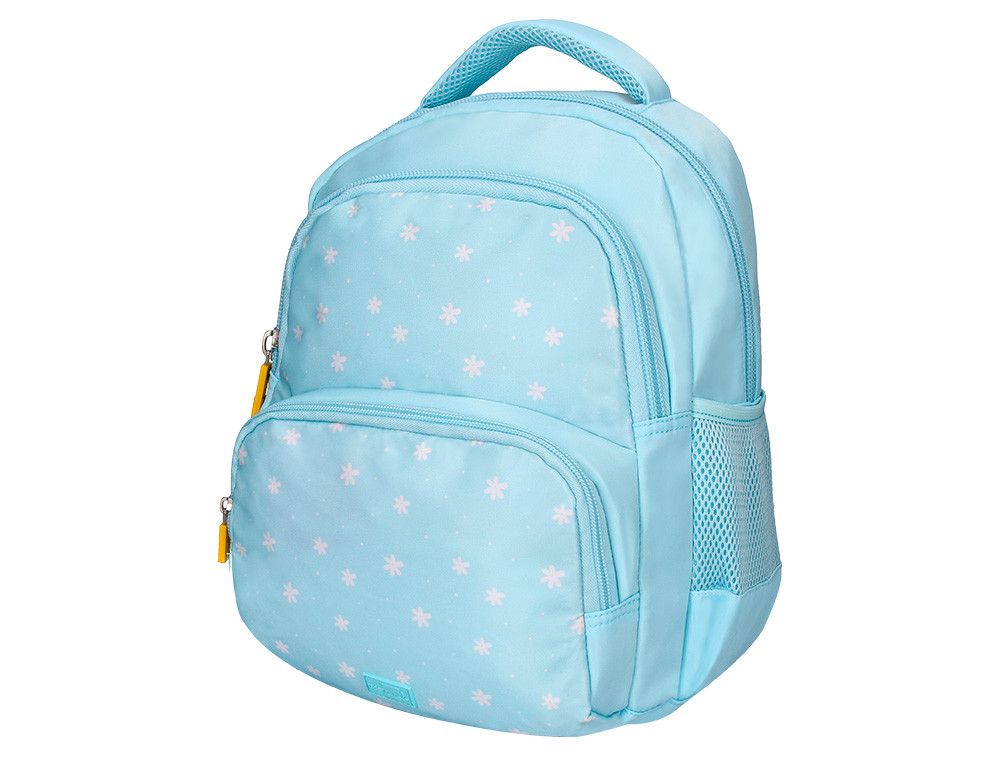 Cartera escolar liderpapel moc hila multibolsillo infantil flowers azul 350x110x270 mm