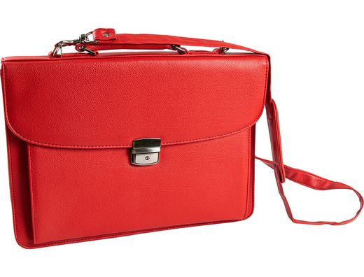 Cartera portadocumentos q-connect con correa cierre metalico y departamentos interiores color rojo 390x280
