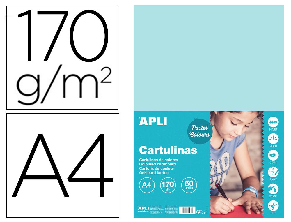 Cartulina apli din A4 170g/m2 azul claro paquete de 50 hojas