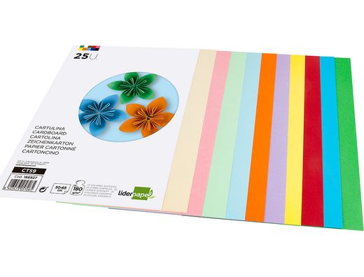 Cartulina liderpapel 50x65 cm 180g/m2 25 colores surtidos paquete de 25 hojas