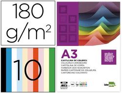 Cartulina liderpapel a3 180g/m2 10 colores surtidos paquete 100 hojas