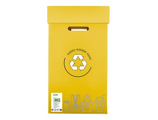 Contenedor papelera reciclaje liderpapel carton reciclado para envases 450x350x650 mm 70 litros amarillo