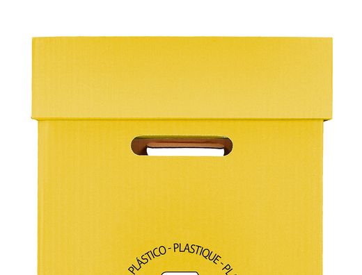 Contenedor papelera reciclaje liderpapel carton reciclado para envases 450x350x650 mm 70 litros amarillo