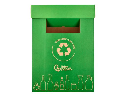 Contenedor papelera reciclaje liderpapel carton reciclado para vidrio 450x350x650 mm 70 litros verde