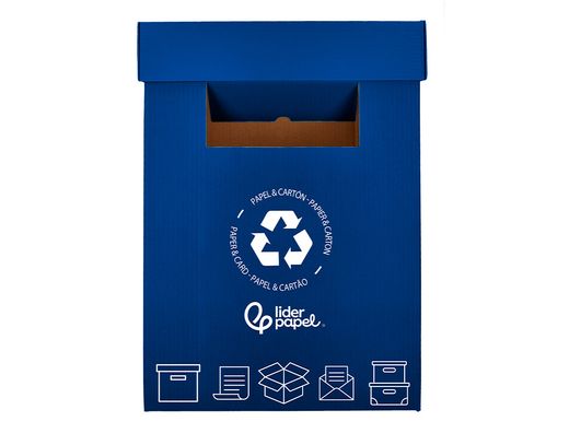 Contenedor papelera reciclaje liderpapel carton reciclado para papel y carton 450x350x650 mm 70 litros azul