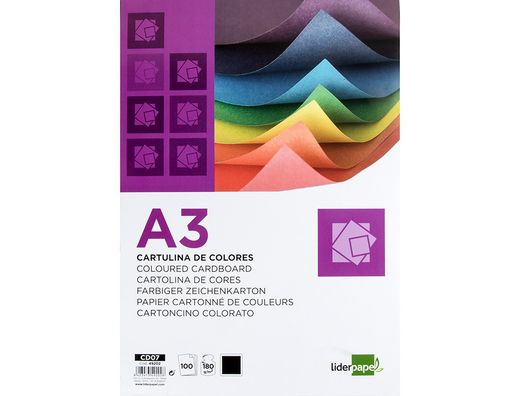Cartulina Liderpapel A3 180G/M2 Negro Paquete de 100
