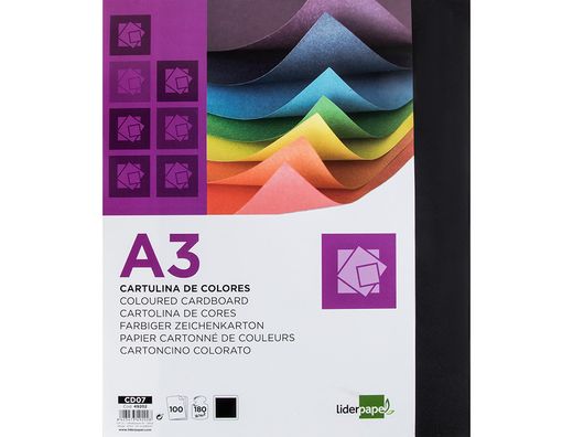 Cartulina Liderpapel A3 180G/M2 Negro Paquete de 100
