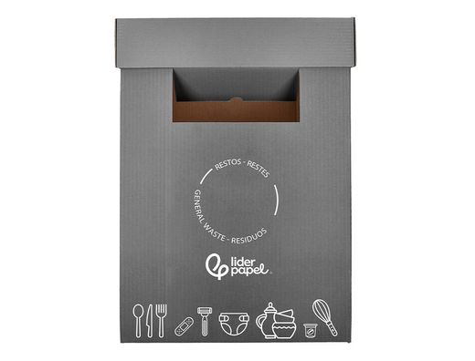 Contenedor papelera reciclaje liderpapel carton reciclado para restos no reciclables 70 litros 450x350x650 mm gris
