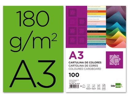 Cartulina Liderpapel A3 180G/M2 Verde Paquete de 100