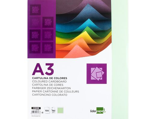 Cartulina Liderpapel A3 180G/M2 Verde Paquete de 100