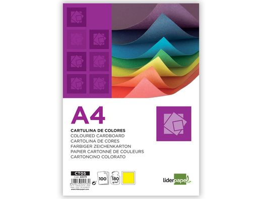 Cartulina Liderpapel A4 180G/M2 Amarillo Paquete de 100