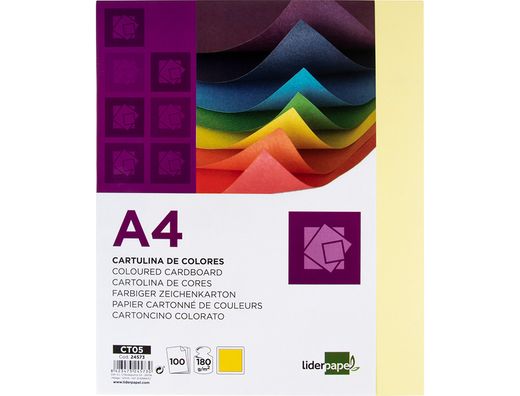 Cartulina Liderpapel A4 180G/M2 Amarillo Paquete de 100
