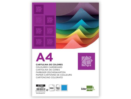 Cartulina Liderpapel A4 180G/M2 Azul Paquete de 100