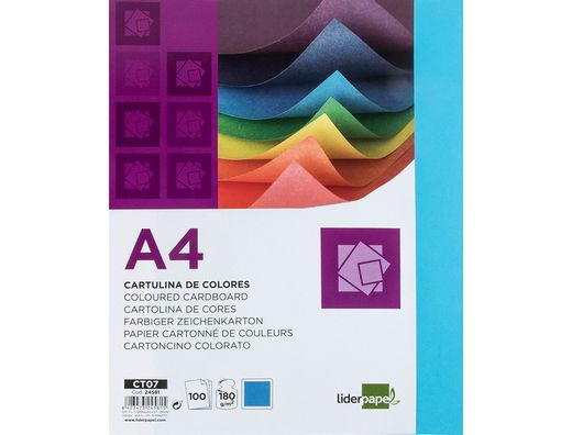 Cartulina Liderpapel A4 180G/M2 Azul Paquete de 100