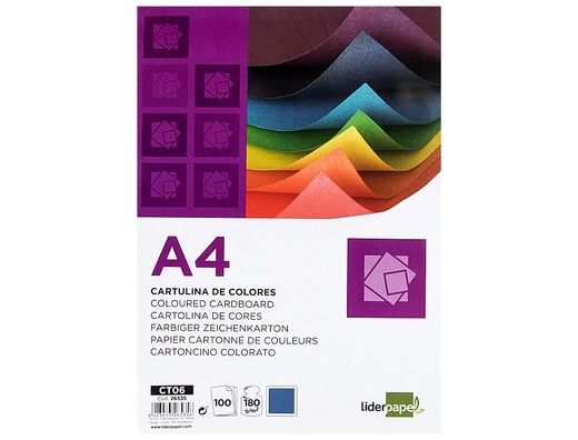 Cartulina Liderpapel A4 180G/M2 Azul Ultramar Paquete de 100