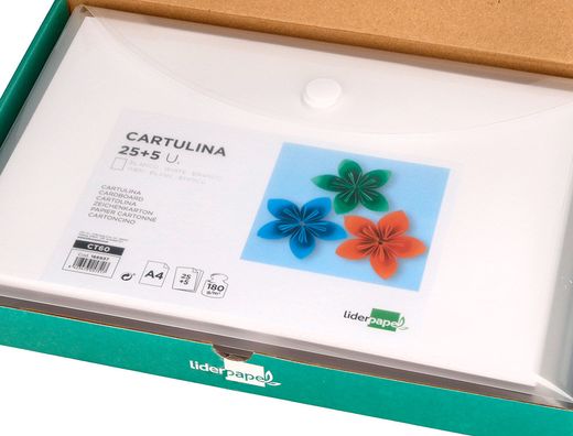 Cartulina liderpapel a4 180g/m2 blanco paquete de 25+5 hojas