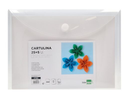 Cartulina liderpapel a4 180g/m2 blanco paquete de 25+5 hojas