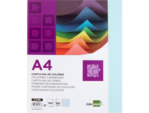 Cartulina Liderpapel A4 180G/M2 Celeste Paquete de 100