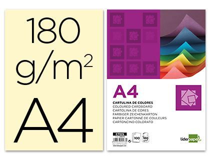 Cartulina Liderpapel A4 180G/M2 Crema Paquete de 100