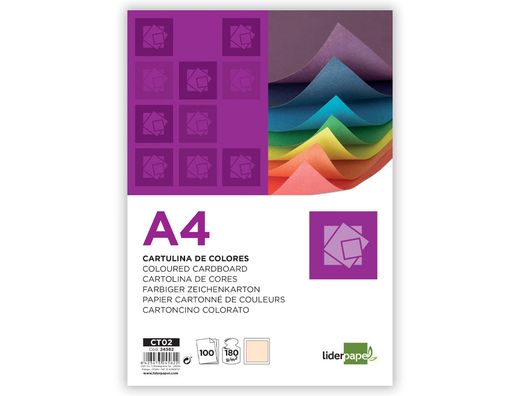 Cartulina Liderpapel A4 180G/M2 Crema Paquete de 100