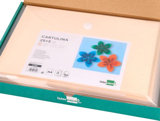 Cartulina liderpapel a4 180g/m2 crema paquete de 25+5 hojas