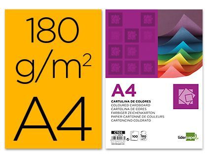 Cartulina Liderpapel A4 180G/M2 Naranja Fuerte Paquete de 100