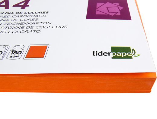 Cartulina Liderpapel A4 180G/M2 Naranja Fuerte Paquete de 100
