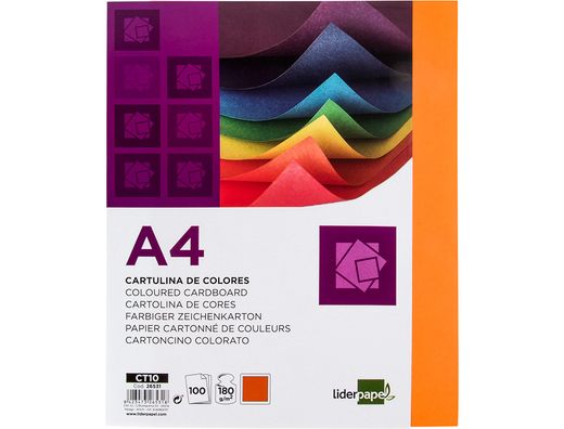 Cartulina Liderpapel A4 180G/M2 Naranja Fuerte Paquete de 100
