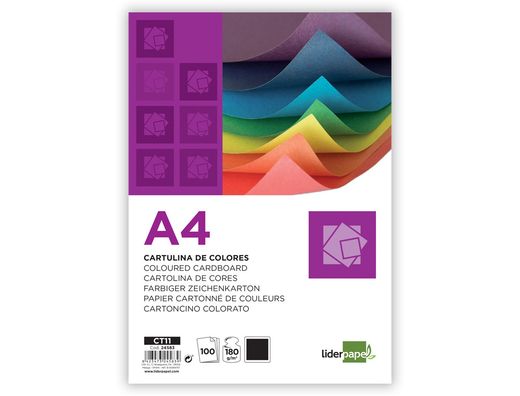 Cartulina Liderpapel A4 180G/M2 Negro Paquete de 100