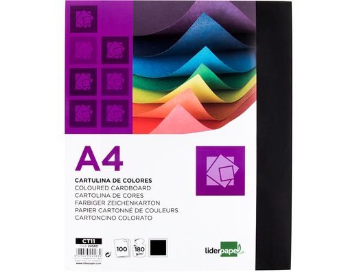 Cartulina Liderpapel A4 180G/M2 Negro Paquete de 100