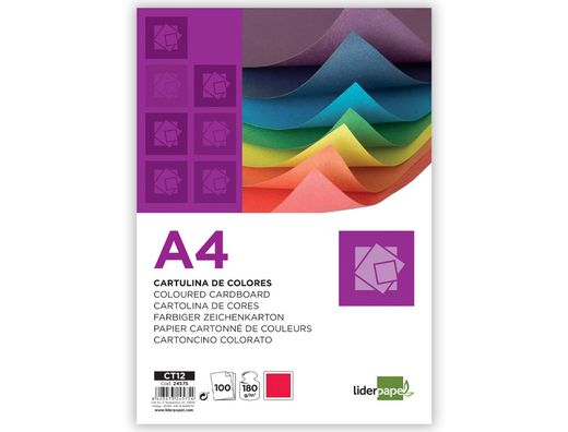 Cartulina Liderpapel A4 180G/M2 Rojo Paquete de 100