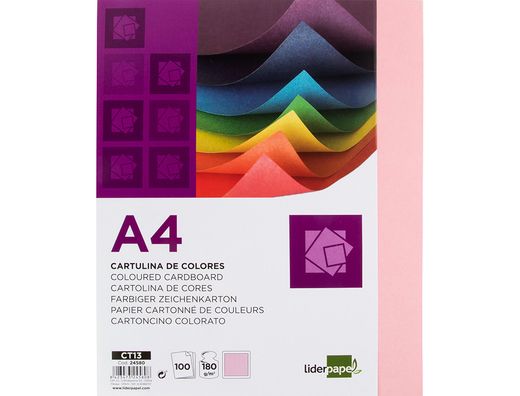 Cartulina Liderpapel A4 180G/M2 Rosa Paquete de 100