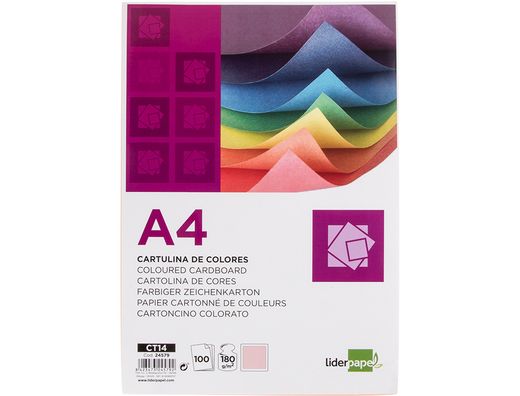 Cartulina Liderpapel A4 180G/M2 Salmon Paquete de 100