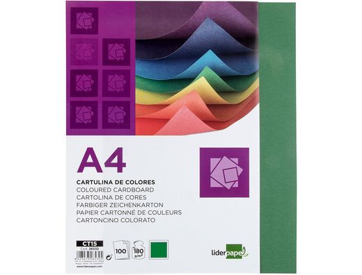 Cartulina Liderpapel A4 180G/M2 Verde Abeto Paquete de 100