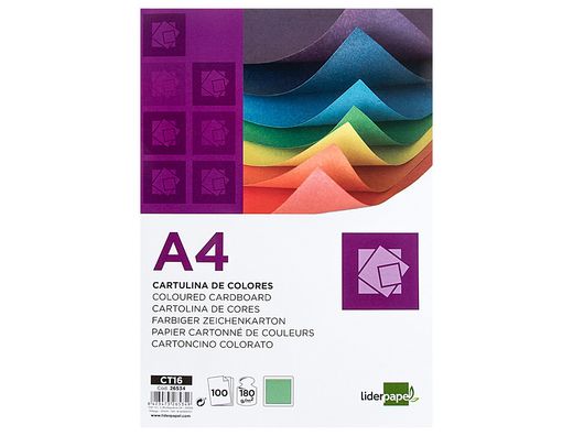 Cartulina Liderpapel A4 180G/M2 Verde Billar Paquete de 100