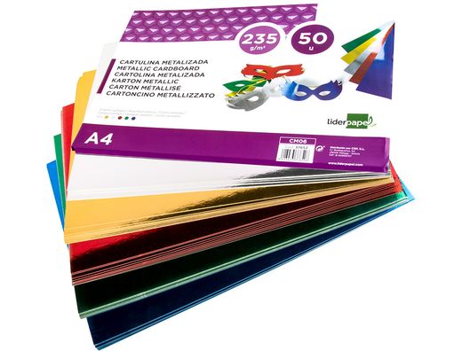Cartulina Liderpapel A4 235 G/M2 Metalizada 5 Colores Surtidos Paquete de 50