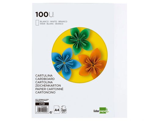 Cartulina liderpapel a4 240g/m2 blanco paquete de 100 hojas