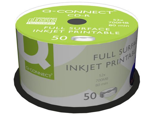 Cd-R Q-Connect con Superficie 100% Imprimible para Inkjet Capacidad 700Mb Duracion 80Minvelocidad 52X Bote de 50 Unid