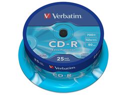 Cd-r verbatim capacidad 700mb velocidad 52x 80 min tarrina de 25 unidades