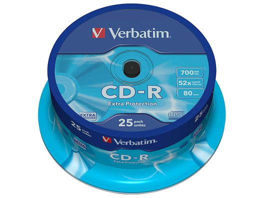 Cd-r verbatim capacidad 700mb velocidad 52x 80 min tarrina de 25 unidades