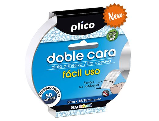 Cinta adhesiva plico doble cara facil uso 12/18 mm x 50 m